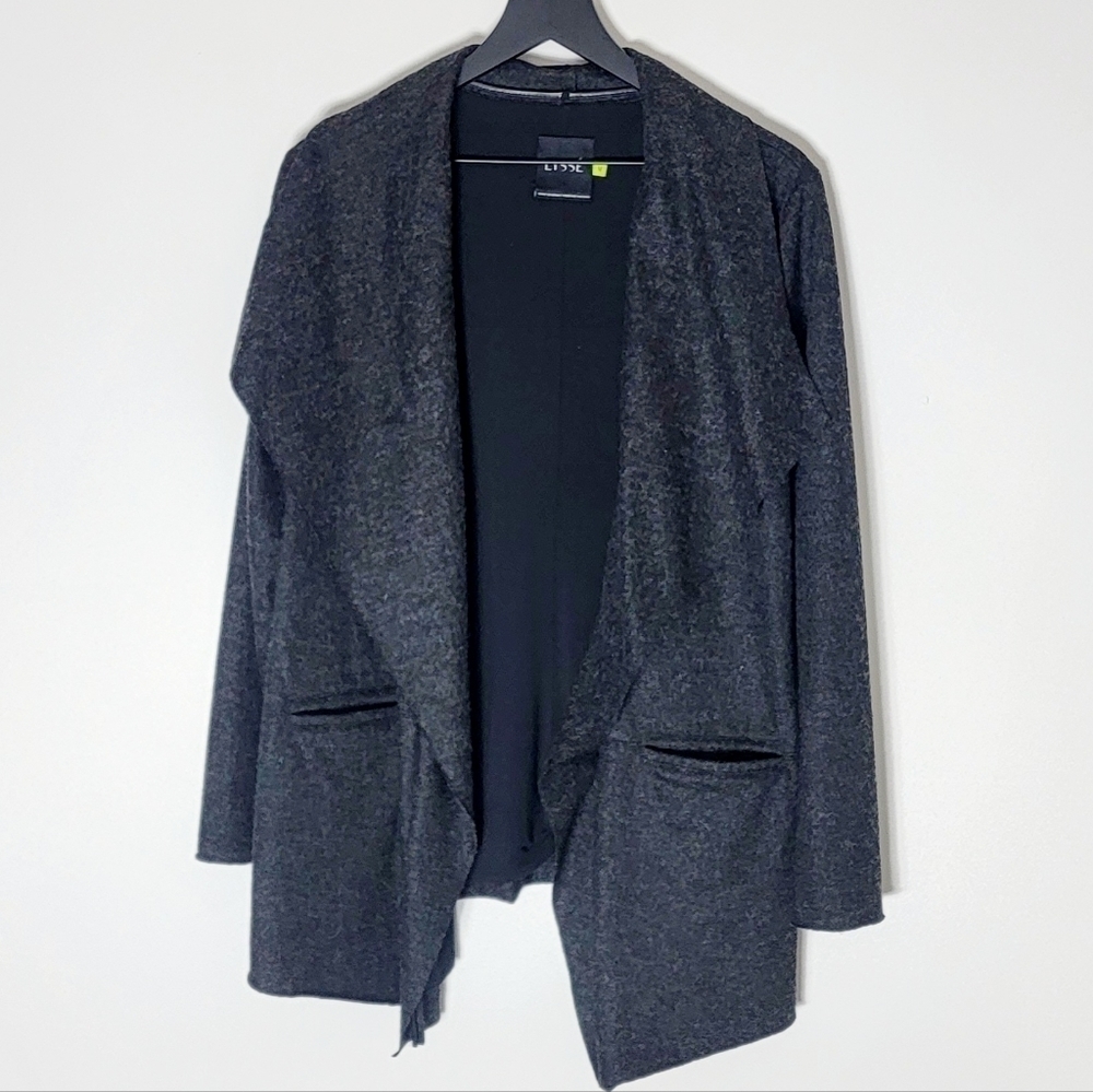 Lyssé Waterfall Collar Wool Blend Long Sleeve Zip Up Cardigan Size M
